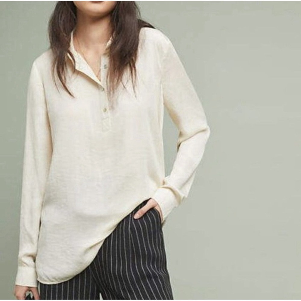 Anthropologie Dolan Women Left Coast Cream Satin‎ Mixed Media Blouse Tunic Top S